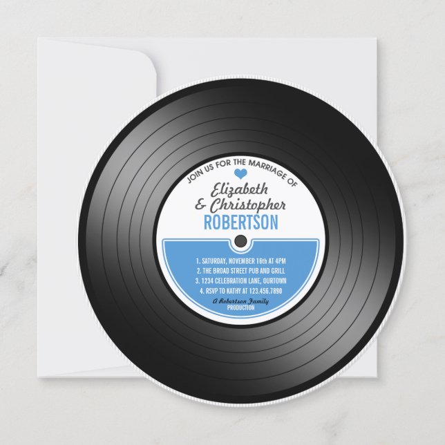 Convite de celebração de casamento em disco de vin (Frente)