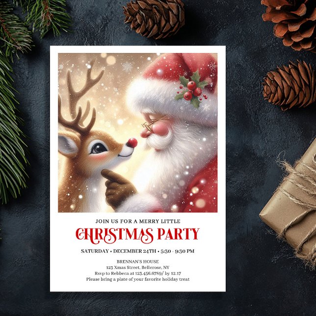 Convite de Celebração de Férias do Papai Noel Rudo (Cute Santa Rudolph Holiday Celebration Invitation)