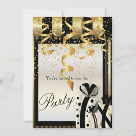 Convite de Celebração de Festa em Dourado e Preto