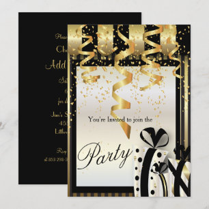 Convite de Celebração de Festa em Dourado e Preto