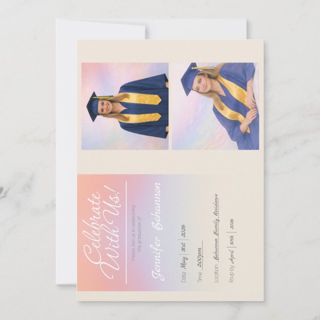 Convite de Celebração de Formatura Elegante em Pas (Verso)