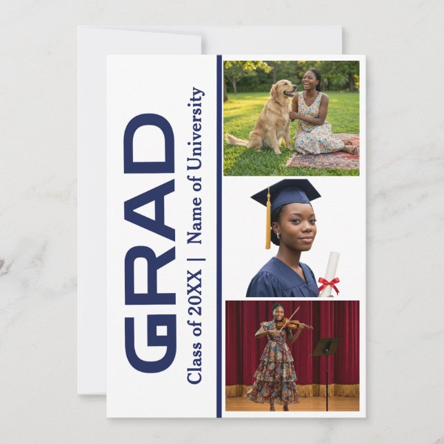 Convite de Celebração de Graduação Azul e Branco c (Frente)