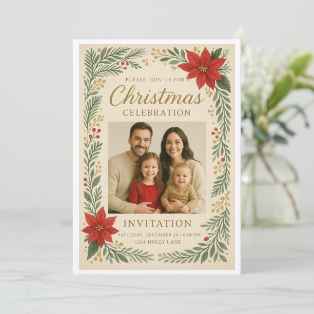 Convite de celebração de Natal elegante (Em pé/Frente)
