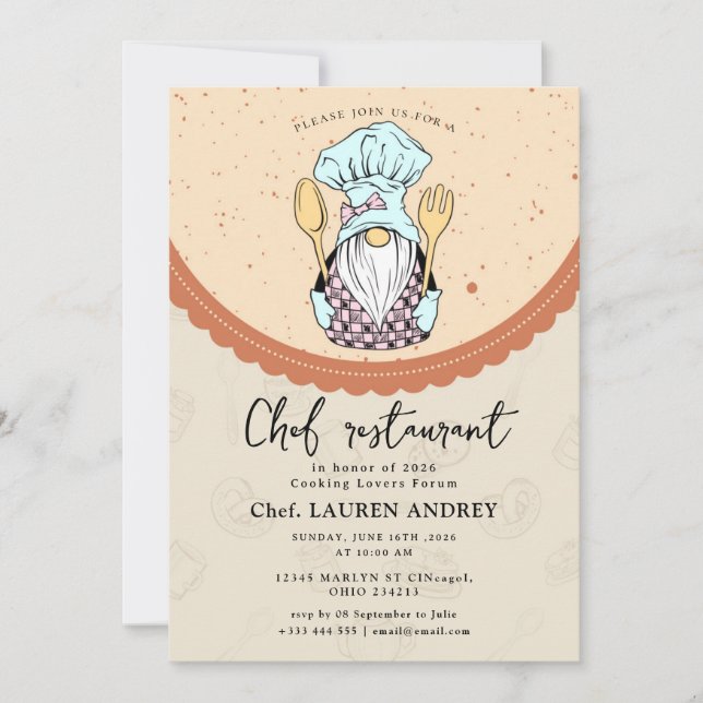 Convite de Celebração de Restaurante de Chef (Frente)