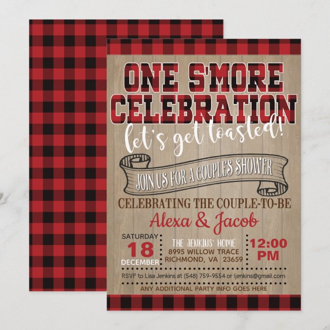 Convite de Celebração de Um S'more - Chá de Casal (Frente/Verso)