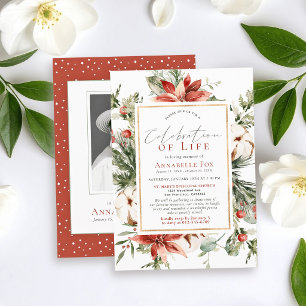 Convite de Celebração de Vida de Poinsettia e Algo