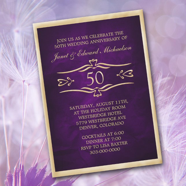 Convite de Celebração do Aniversário de Ouro Roxo (Criador carregado)