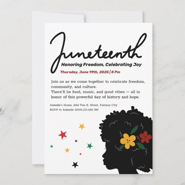 Convite de Celebração do Juneteenth – Liberdade &  (Frente)