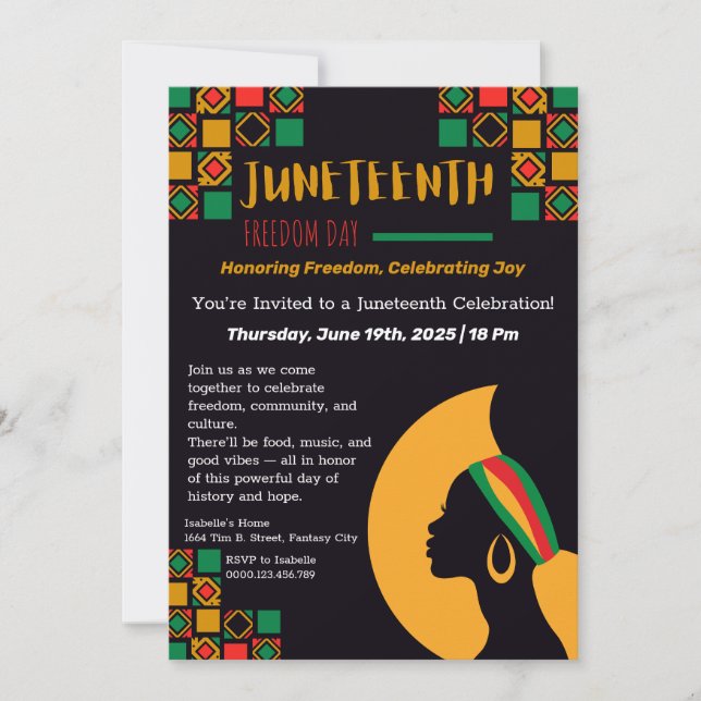 Convite de Celebração do Juneteenth – Liberdade &  (Frente)