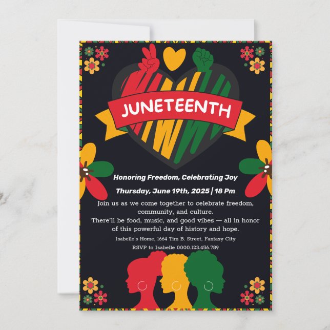 Convite de Celebração do Juneteenth – Liberdade &  (Frente)