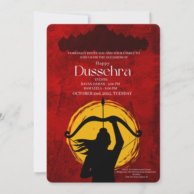 Convite de Celebração Feliz Dussehra (Frente)