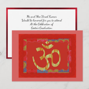 Convite de celebração hindu Om vermelho e dourado