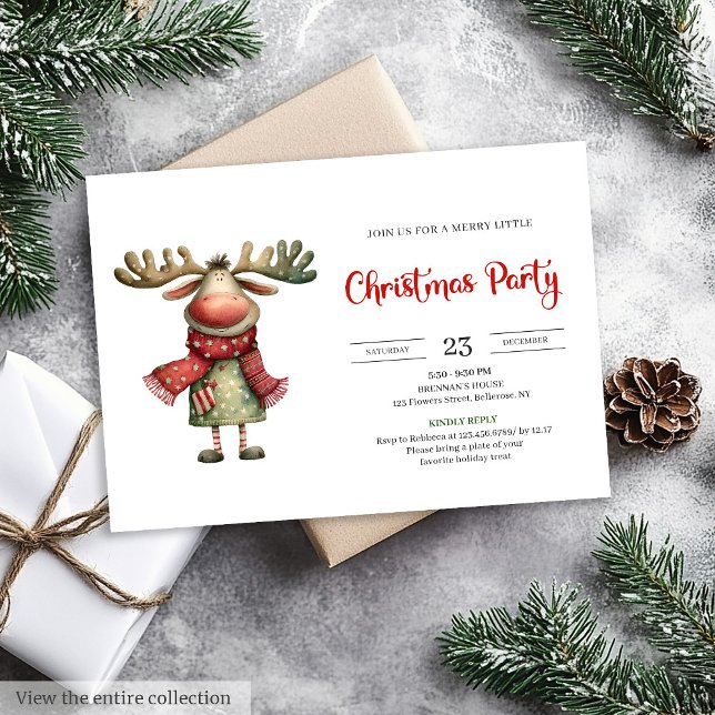 Convite de Celebração Infantil Colorido com Rena e (Quirky Reindeer Watercolor Kids Celebration Invitation

)