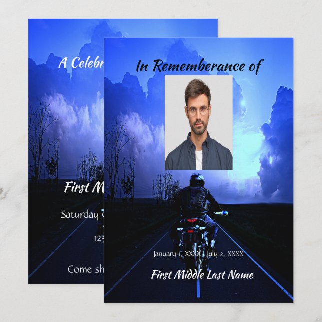 Convite de Celebração Memorial de Vida de Moto (Frente/Verso)