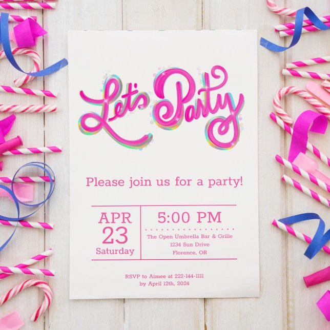 Convite de Celebração Rosa Iridescente Vibrante Va (Criador carregado)