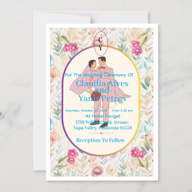 Convite de Cerimônia de Casamento Personalizado  (Frente)