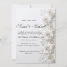 Convite de Cerimônia de Casamento Rosa Branca em C