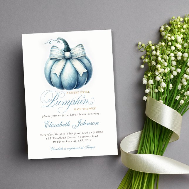 Convite de Chá de Bebê Adorável Abóbora Azul (Adorable Blue Pumpkin Baby Shower Invitation)