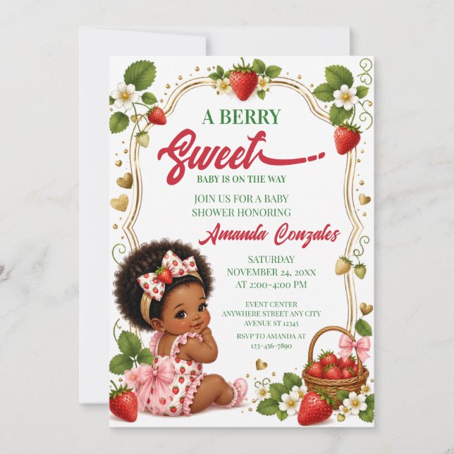 Convite de Chá de Bebê Afro Morango, Doce como uma (Frente)