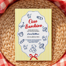 Convite de chá de bebê amarelo Ciao bambino