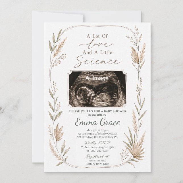 Convite de Chá de Bebê Amor e Ciência (Frente)