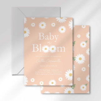 Convite de Chá de Bebê Apricot Daisy Baby in Bloom