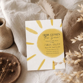 Convite de Chá de Bebê "Aqui Vem o Sol" em Aquarel