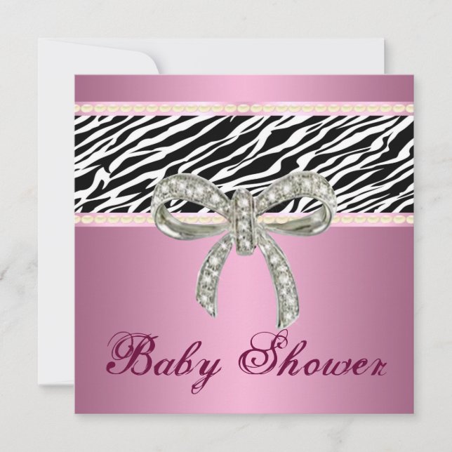Convite de Chá de Bebê Arco de Diamante Pink Zebra (Frente)