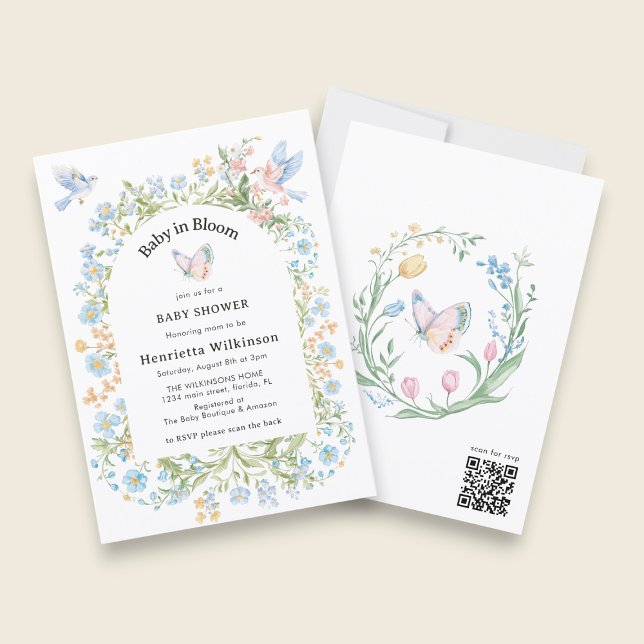 Convite de Chá de Bebê Arco Floral Caprichoso (Criador carregado)