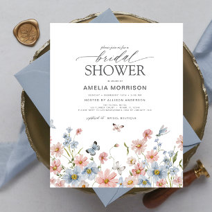 Convite de Chá de Bebê Azul de Flores Silvestres E
