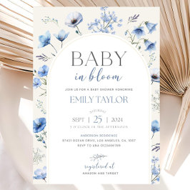 Convite de Chá de Bebê Azul Editável Bebê em Flor