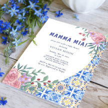 Convite de Chá de Bebê Azulejo Azul Italiano Mamma