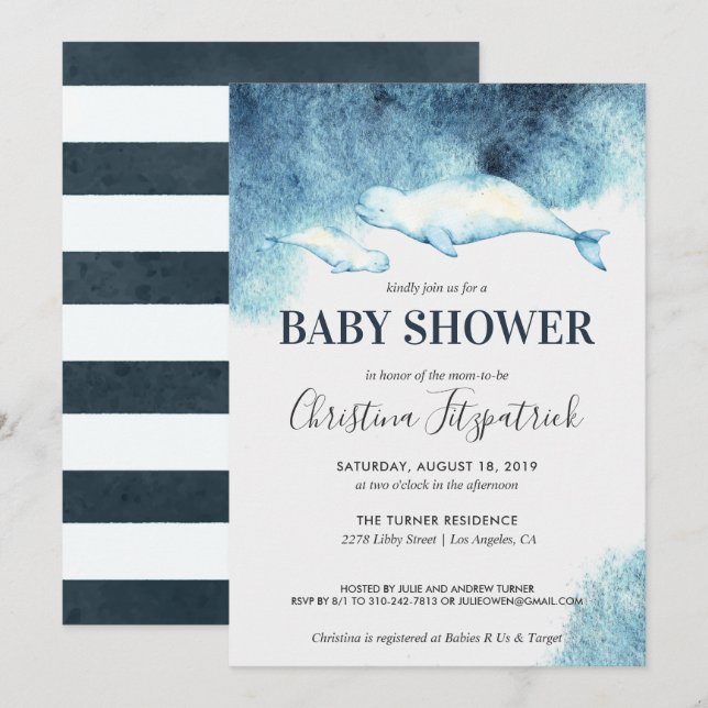 Convite de Chá de Bebê Baby Beluga (Frente/Verso)