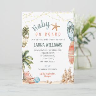 Convite de Chá de Bebê Baby On Board Tema Praia e