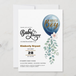 Convite de Chá de Bebê Balão Azul Elegante