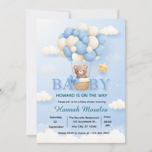 Convite de Chá de Bebê Balão de Ar Quente Urso Ted