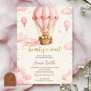 Convite de Chá de Bebê Balão de Ar Urso Rosa