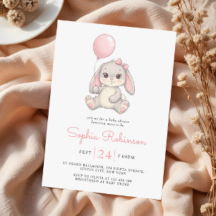 Convite de Chá de Bebê Balão de Coelho Rosa Menina