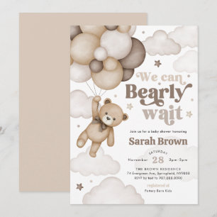 Convite de Chá de Bebê Balão de Urso Marrom