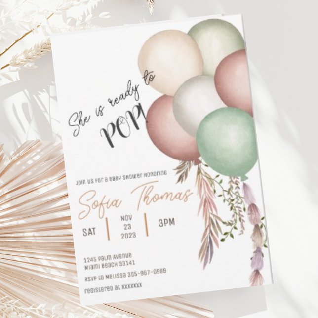 Convite de Chá de Bebê Balões Boho Pronto para Est (Criador carregado)