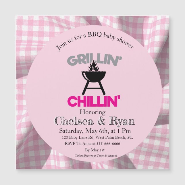 Convite de Chá de Bebê BBQ • Gingham Baby-Q  (Frente)