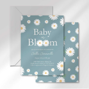 Convite de Chá de Bebê Blue Daisy Baby in Bloom Ba