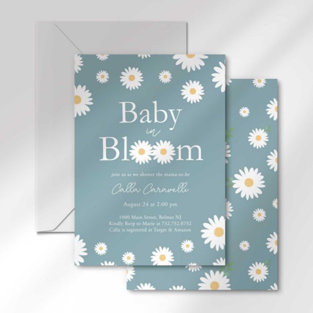 Convite de Chá de Bebê Blue Daisy Baby in Bloom Ba (Criador carregado)
