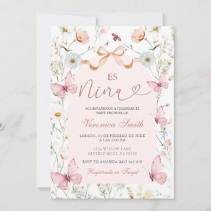 Convite de Chá de Bebê Blush Pink Ribbon Spanish E