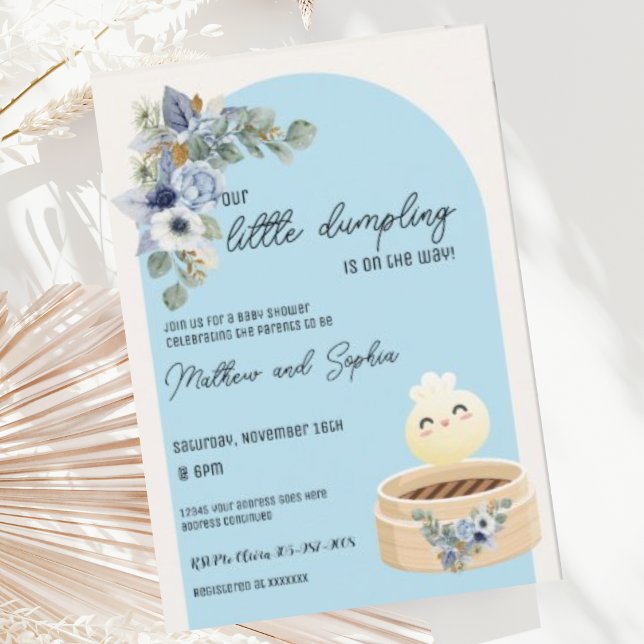Convite de Chá de Bebê Boho Blue Little Dumpling (Criador carregado)