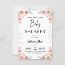 Convite de Chá de Bebê Boho Flor Silvestre