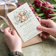 Convite de Chá de Bebê Boho Urso de Pelúcia Neutro