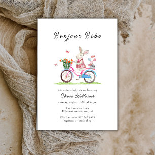 Convite de Chá de Bebê Bonjour Bébé Coelho Bicicle