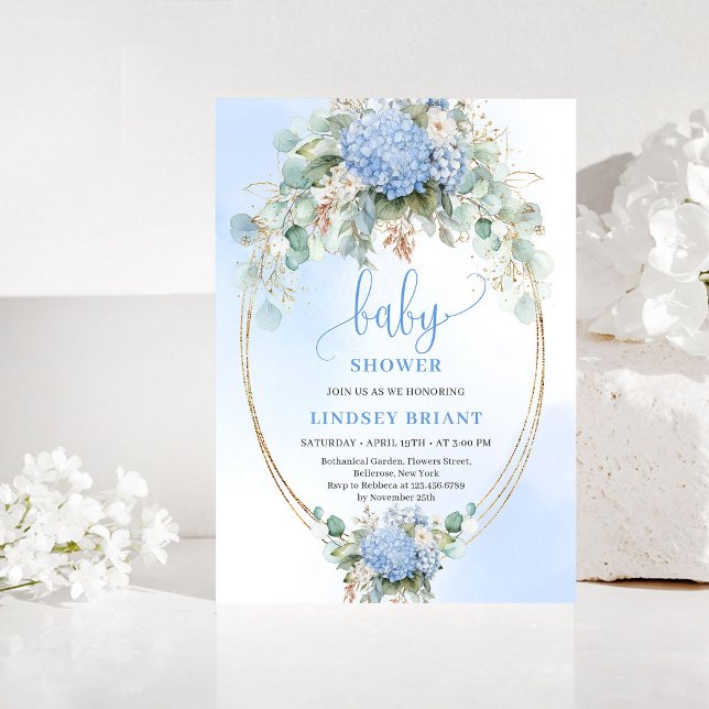 Convite de Chá de Bebê Botânico Boho Azul Hydrange (Botanical Boho Blue Hydrangea Baby Shower Invitation)