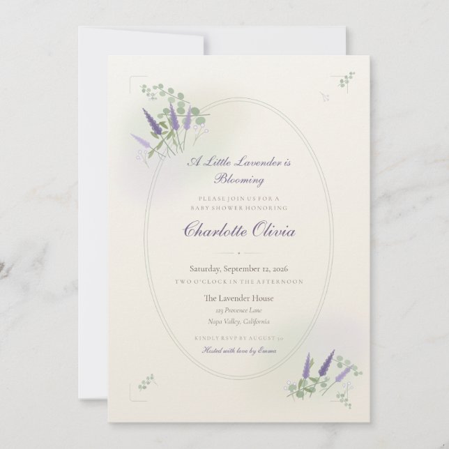 Convite de Chá de Bebê Botânico de Lavanda Salvia (Frente)